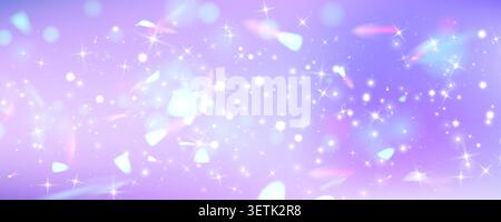 Dreamy pink pastel background, cute unicorn magic, glittering rainbow sparkles, gradient sky with stars, fantasy and shimmering princess-themed light Stock Vector