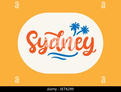 Sidney vector lettering with palm trees on yellow Stock Vector