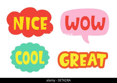 Comic Chat Sticker collection. Speech Clouds set Stock Vector
