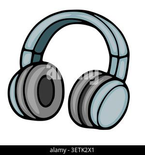 Stylized vector illustration of cool blue headphones with a thick black outline, isolated on white background Stock Vector