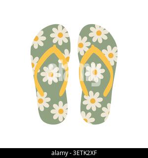 Daisy Pattern Summer Flipflops Illustration Stock Vector