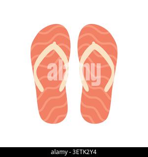 Pair of orange flip flops with wave pattern Top view of summer beach sandals for holiday and vacation Stock Vector