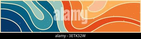 Retro Zebra groovy banner in warm and cold color with texture. Stock Vector