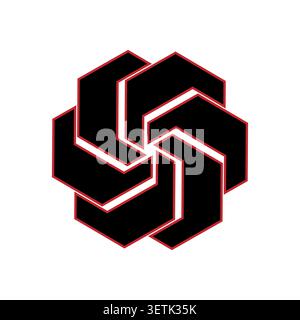 Symmetrical hexagon logotype. Sophisticated monochrome emblem. Futuristic vector trademark. Geometric illustration element. Stock Vector