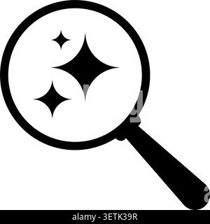 Artificial Intelligence Magnifying Glass Search Icon with Sparkle Stars, Isolated Black Vector Illustration Stock Vector