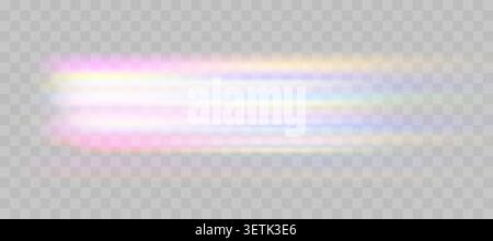 Blurred rainbow refraction overlay effect. Light lens prism effect on transparent background. Holographic reflection, crystal flare leak shadow Stock Vector