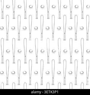 Vector seamless pattern of baseball bat and ball Stock Vector