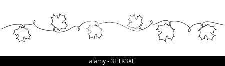 Autumn Leaf Border Divider in Continuous Line Style Stock Vector