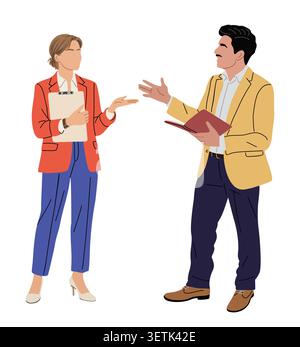 Two casual business people in active conversation Stock Vector