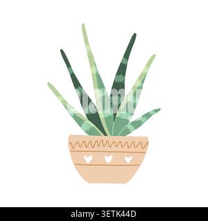 Aloe vera plant in a pot, hand drawn. Cute skincare wellness element. Hand drawn vector in simple style Stock Vector