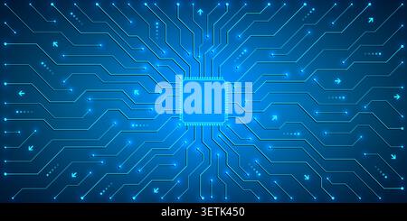 Abstract background with technology circuit board texture. Modern electronic motherboard texture. Engineering and communication concept for header Stock Vector