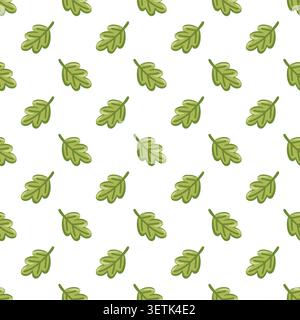Seamless green leaf pattern on white background. Cartoon vector print.  Stock Vector