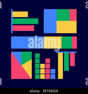 Modern infographic elements collection with geometric bars, comparison charts, dashboard layouts, colorful blocks, and business statistics graphics, s Stock Vector