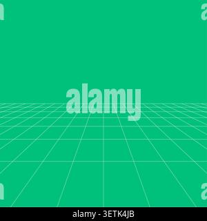 Perspective grid room background with green geometric walls, floor lines, empty space, and minimalist three dimensional composition, suitable for prod Stock Vector