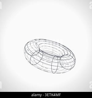 Modern technology-inspired 3D wire torus with layered lines and connection points Stock Vector