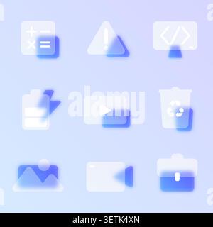 Technology glassmorphism icon set. Stock Vector