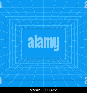 Perspective grid room background with blue geometric walls, floor lines, empty space, and minimalist three dimensional composition, suitable for produ Stock Vector