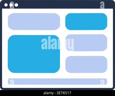 Minimal flat browser window icon with simple geometric design, featuring a clean website interface illustration in modern web design and user interfac Stock Vector