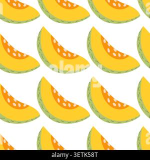 Seamless Melon Slice Pattern with Yellow Cantaloupe Fruit Vector Illustration Stock Vector