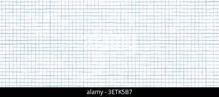 Hand drawn square grid seamless pattern. Blue repeated doodled checkered background. Rough sketch thin checker paper texture. Pencil drawn journal sheet notebook template. Vector line planer page Stock Vector