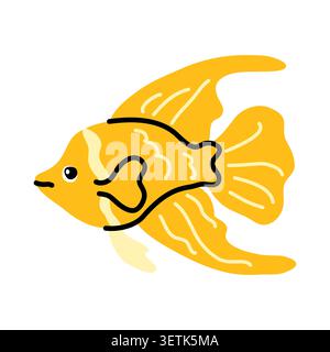 Angelfish tropical vector cartoon illustration. Cute yellow exotic fish. Hand drawn aquarium marine fish clipart isolated on white background for kids Stock Vector