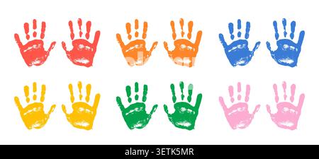 Colorful child handprint collection. Left and right hand print set Stock Vector