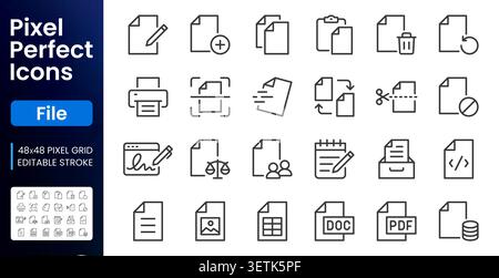 File line icons set. Document management, paper workflow, data storage, digital signature, privacy policy flat minimal vector illustration. Simple Stock Vector