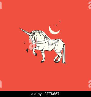 Hand drawn abstract vector clipart illustration collection with color adorable cute,stylized unicorn character.Trendy modern art kids design concept Stock Vector