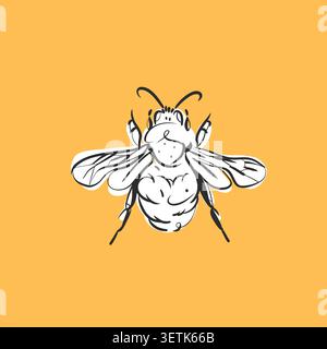 Hand drawn abstract vector graphic illustration collection with cute, stylized honey bee insect bug.Trendy modern wild nature design concept sketch Stock Vector