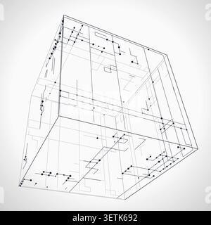 Decorative wire cube illustration for digital advertising, creative layouts, and modern visual branding. Stock Vector