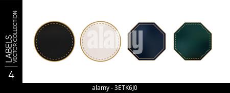 Collection of luxury realistic round and octagonal labels with elegant gold details and blank templates isolated on a light background Stock Vector