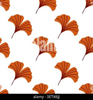 Ginkgo biloba leaves seamless pattern with terracotta autumn leaf elements for textile fabric design and wallpaper packaging Stock Vector