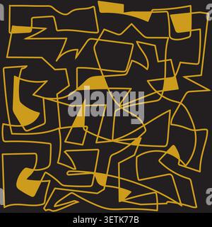Lines Network Doodle Pattern - Black and Golden Colors - Handdrawn Illustration Vector Stock Vector