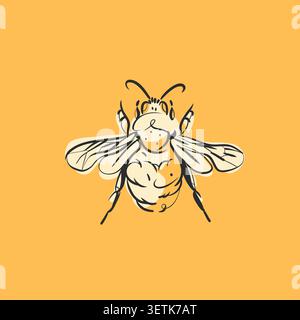 Hand drawn abstract vector graphic illustration collection with cute, stylized honey bee insect bug.Trendy modern wild nature design concept sketch Stock Vector