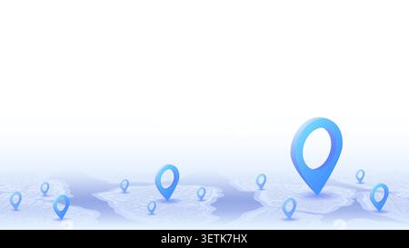 Blue 3D location pins on city map background with white space for text. Vector illustration. Stock Vector