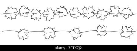 Autumn Leaf Border Divider Set in Outline Style Stock Vector