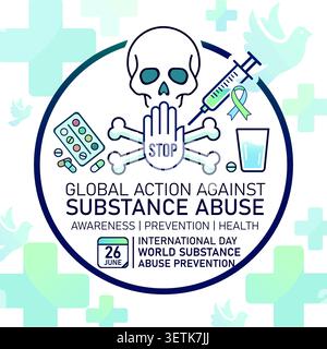 Flat international day against drug abuse illustration design vector. Stock Vector