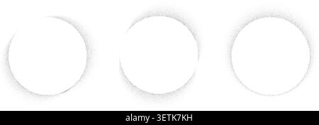 Spray stencil effect circle frame collection. Stippled grain round border set. Faded dot texture radial shape bundle. Rough textured boarder elements for text box, banner, poster, template. Vector Stock Vector