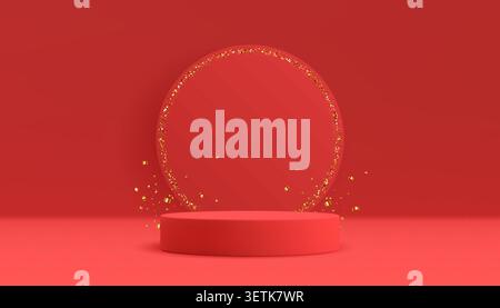 Red 3D podium vector background Stock Vector