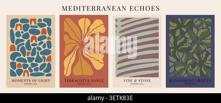 Set minimalist posters with abstract organic shapes composition, Mediterranean art inspired. Stock Vector