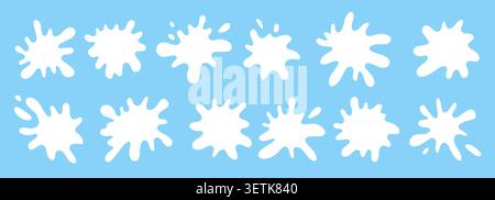 Water or milk puddle frame with wavy edges and splash shapes vector illustration set. Stock Vector