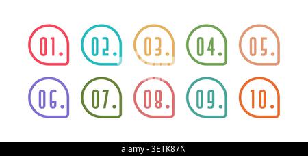 Colorful Outline Numbered Bullet Points 1 to 10 Vector Set Stock Vector
