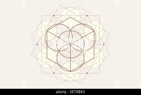 Flower of life and Metatron's Cube, Sacred Geometry. Vintage mandala, Seed of Life icon, esoteric or spiritual symbol. Logo line art design isolated Stock Vector
