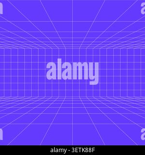 Perspective grid room background with purple geometric walls, floor lines, empty space, and minimalist three dimensional composition, suitable for pro Stock Vector