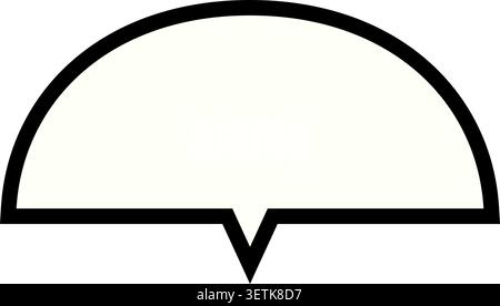 Flat illustration of an off white half circle speech bubble outlined in dark gray with a centered bottom point Stock Vector