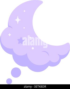 Pastel purple crescent moon resting on a soft cloud with small stars creating a peaceful dreamy bedtime scene Stock Vector