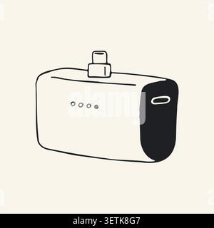 Vector hand drawn solar panel with sun symbol. Minimalist black and white doodle of a renewable energy source and eco friendly power station for green Stock Vector