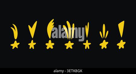 Minimal shooting star symbols isolated on a background. Set of hand drawn sparkle star icons vector design elements. Stock Vector