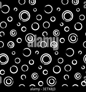 Black and white seamless pattern with hand painted circular rings and abstract grunge outlines. Modern repeating design suitable for fabric, wallpaper Stock Vector