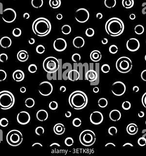 Black and white seamless pattern with hand painted circular rings and abstract grunge outlines. Modern repeating design suitable for fabric, wallpaper Stock Vector